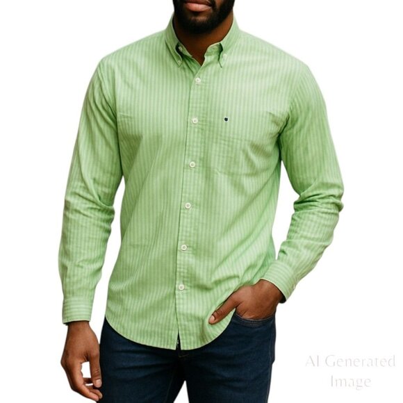 Brooks Brothers 346 Mens Shirt Long Sleeve Button Down Green Stripe Size L - Picture 1 of 13